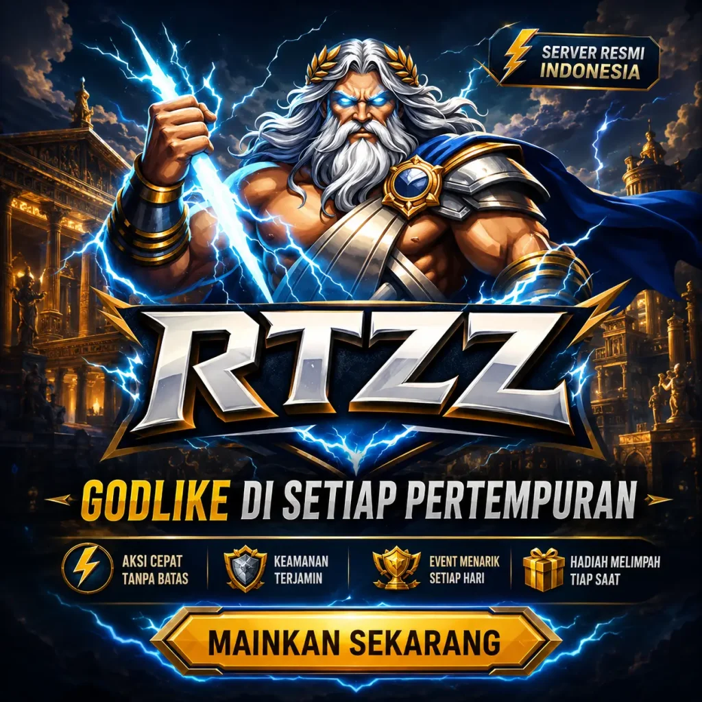 Halaman utama RTZZ resmi yang menampilkan ruang bermain game nyaman dengan akses praktis melalui browser dan APK mobile.